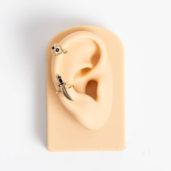 Heart & Dagger Gold Gilded Ear Cuffs