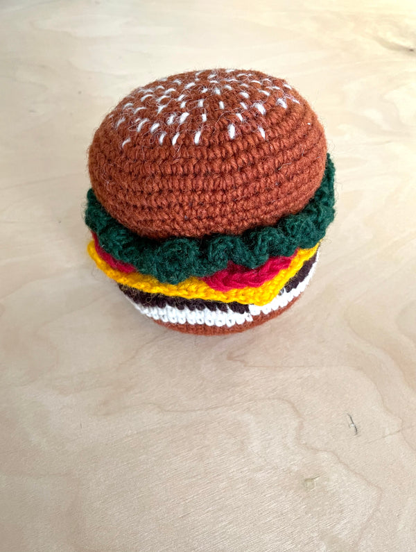 Hand Crocheted Hamburger Dog Toy