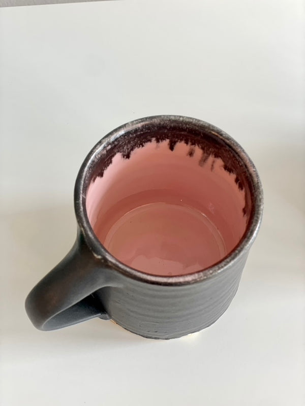 Stoneware Black Mug w/ Pink Interior