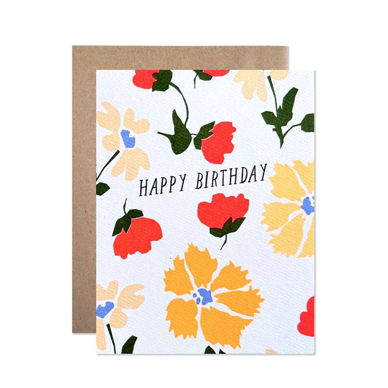 Happy Birthday Bright Neon Floral Card