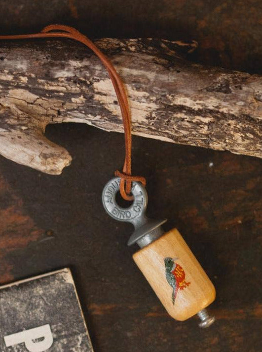 Small Adventure Painted Bird Call Necklace, Natural Wood