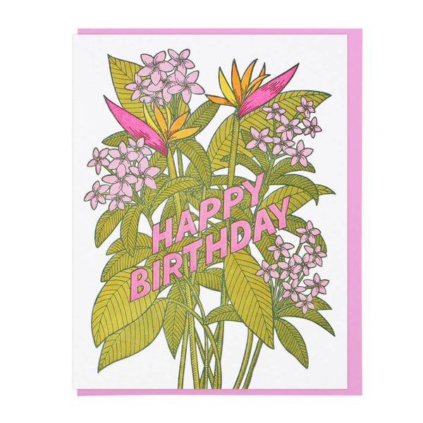 Lucky Horse Press Happy Birthday with Tropical Flowers Card