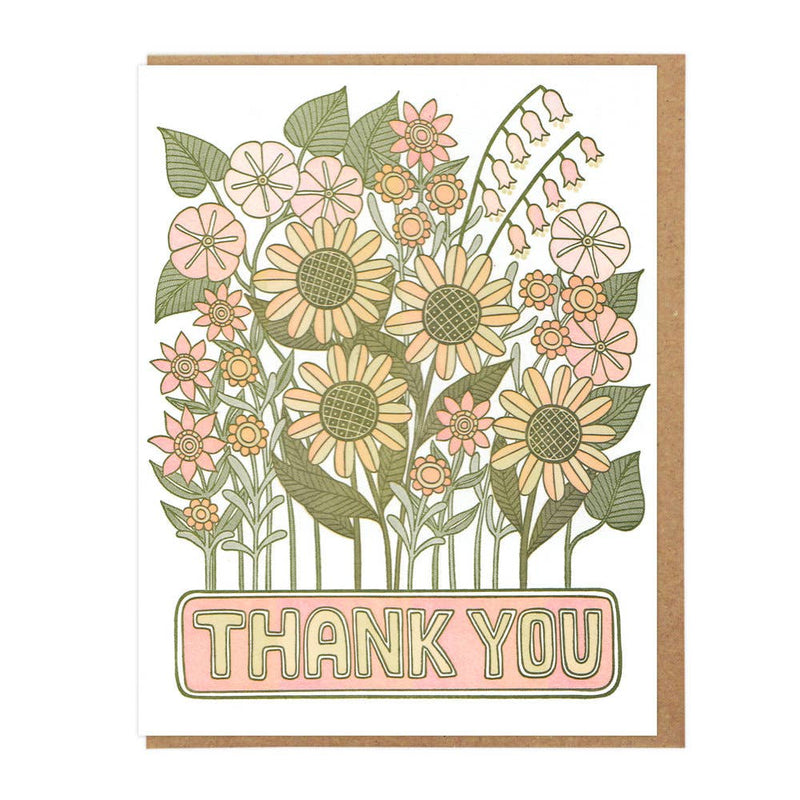 Thank You pink and yellow Flowers card