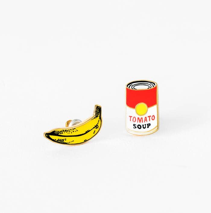 Yellow Owl Andy Warhol Banana and Soup Earrings