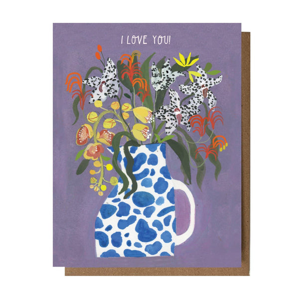 I Love You Cow Lily Vase Card