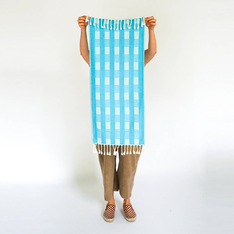 State the Label Turkish Hand Towel – Cyan Plaid