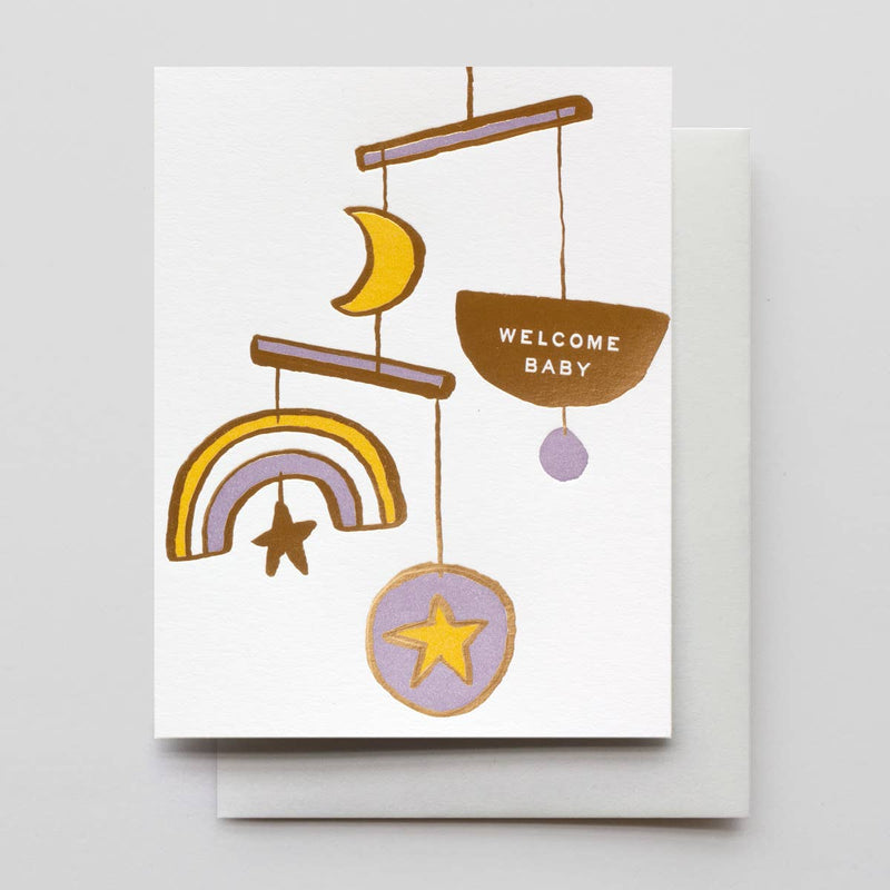 Welcome Baby Mobile Gold Foil Card