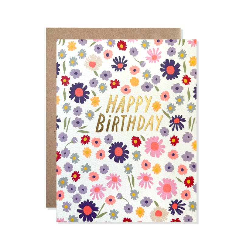Happy Birthday Gold Floral Card