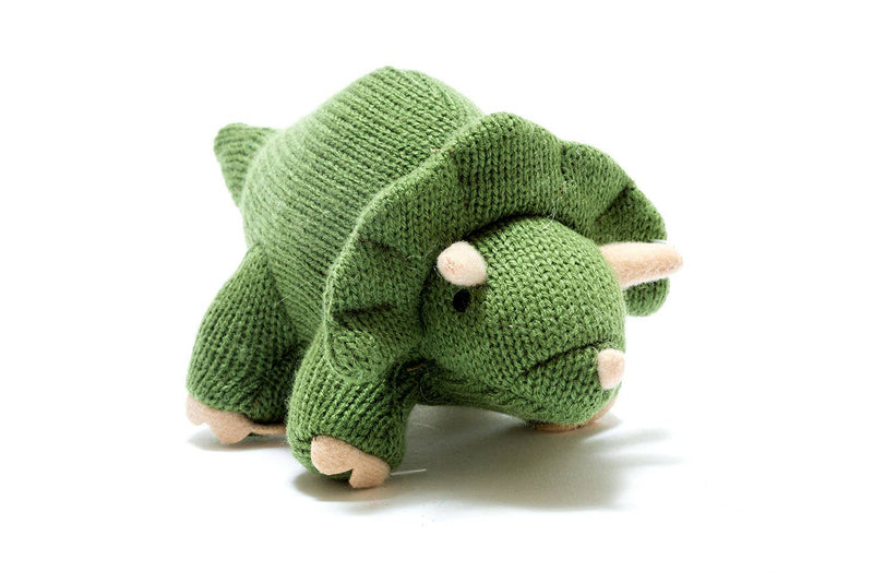 Triceratops Dinosaur Baby Rattle – Moss Green