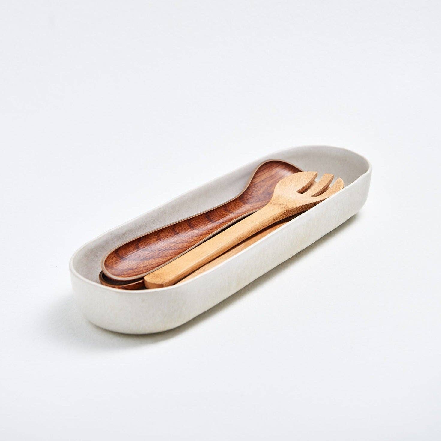 White Matte Ceramic Long Cutlery Tray