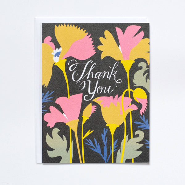 Yellow Pink Poppies Thank You Card