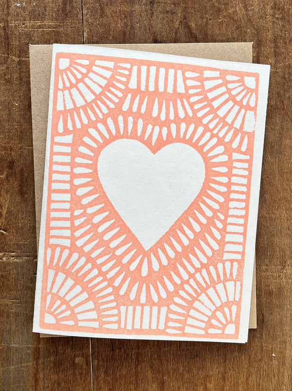 Katharine Watson Heart Block Printed Card – Red Pattern
