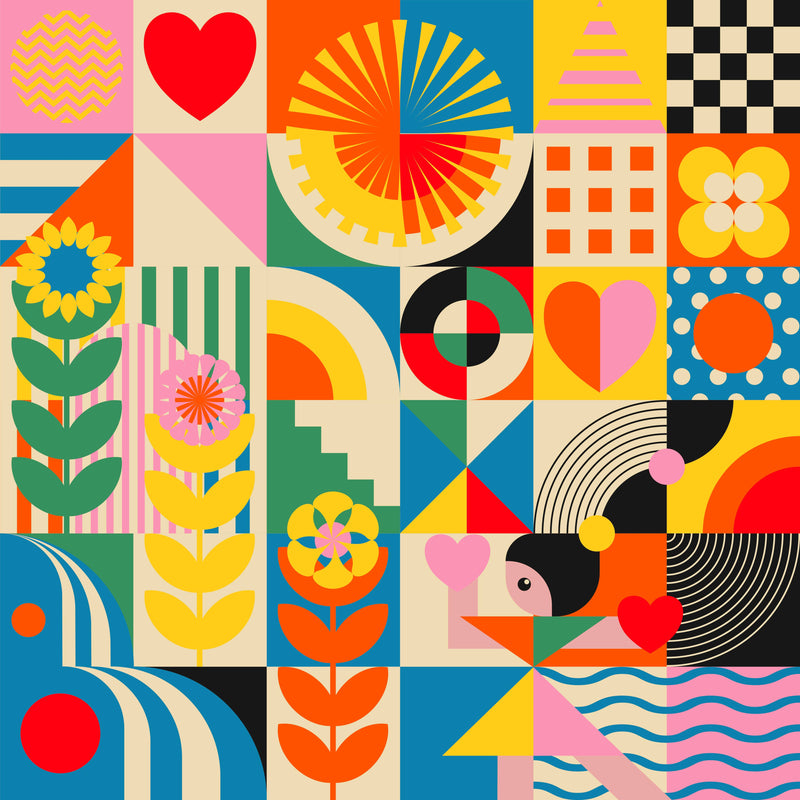 Colorful Pattern Bandana by Jen Du, bigger frandana 16"