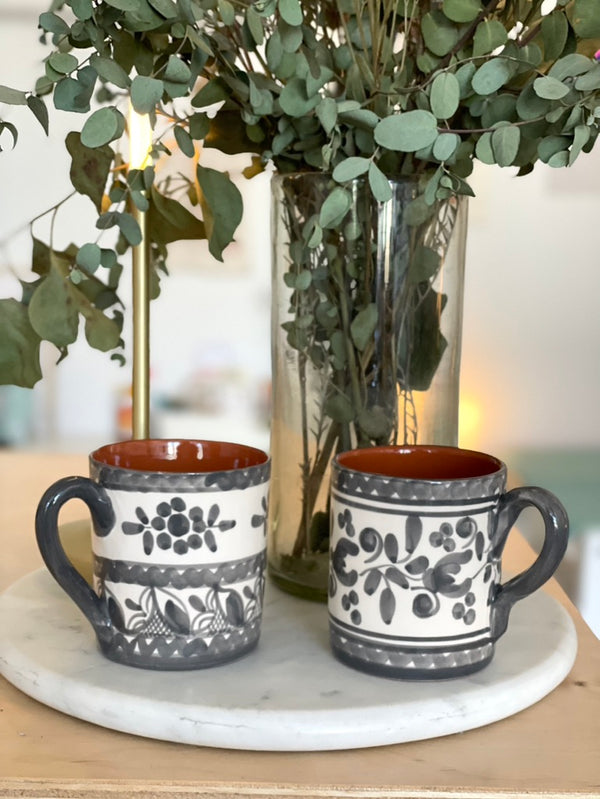 Grey Floral Terra Cotta Mug Portuguese Ceramic