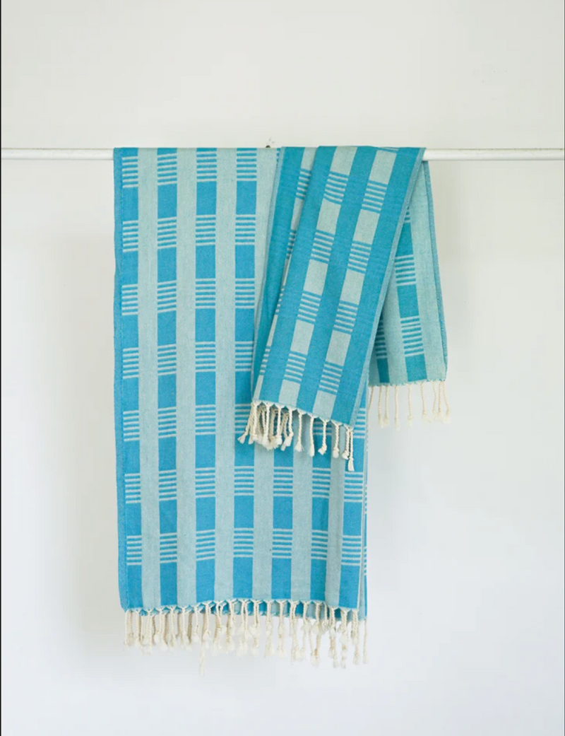 State the Label Turkish Bath Towel – Cyan Plaid