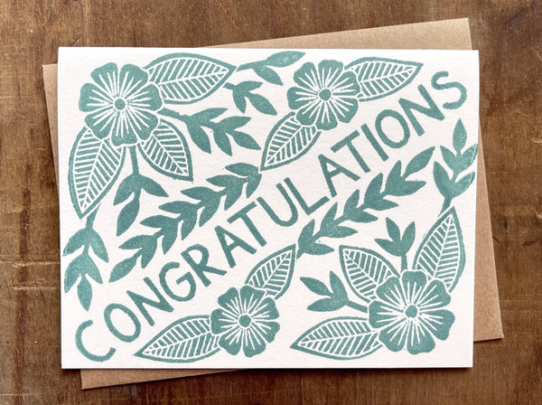 Katharine Watson Congratulations Block Printed Card – Blue Floral
