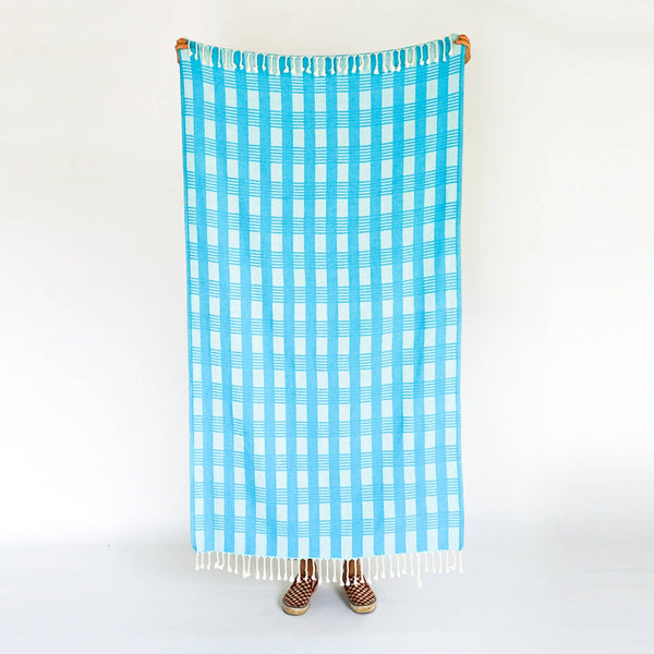 State the Label Turkish Bath Towel – Cyan Plaid