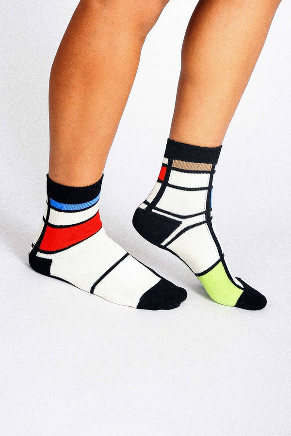 Mondrian Haus Grid Socks – Off White